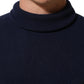 Blue Wool Knit Turtleneck Pullover Sweater