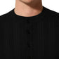 Black Silk Blend Henley Pullover Men Sweater