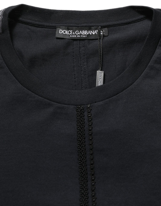 Dark Blue Cotton Round Neck Pullover Sweater