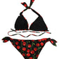 Black Cherry Print Nylon Bikini 2 Piece Swimwear