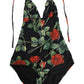 Black Rose Print One Piece Swimsuit Swimwear