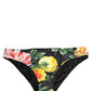 Black Nylon Floral Print Bikini Bottom Swimwear