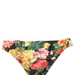 Black Nylon Floral Print Bikini Bottom Swimwear