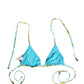 Blue Floral Print Nylon Halter Bikini Top Swimwear
