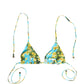 Blue Floral Print Nylon Halter Bikini Top Swimwear