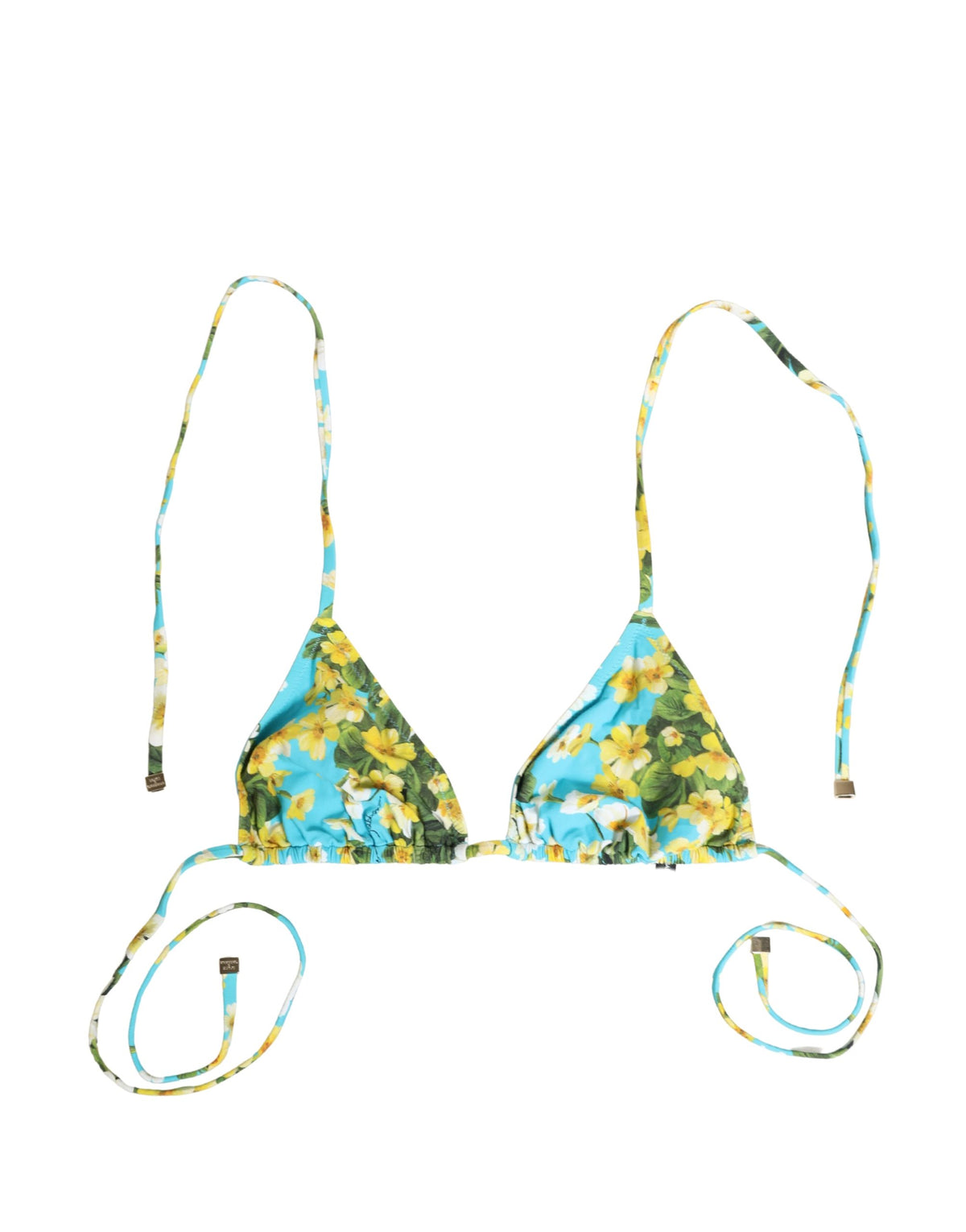 Blue Floral Print Nylon Halter Bikini Top Swimwear