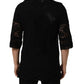 Black Cotton Floral Lace Crew Neck T-shirt