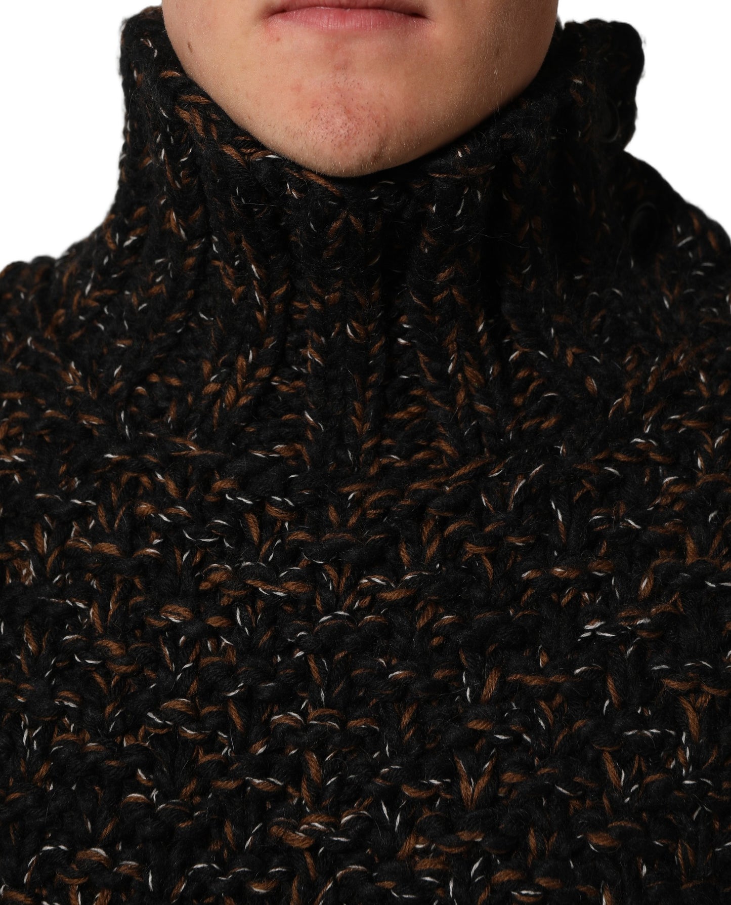 Brown Wool Knit Turtleneck Pullover Sweater