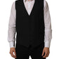 Black Wool Stretch Waistcoat Formal Vest