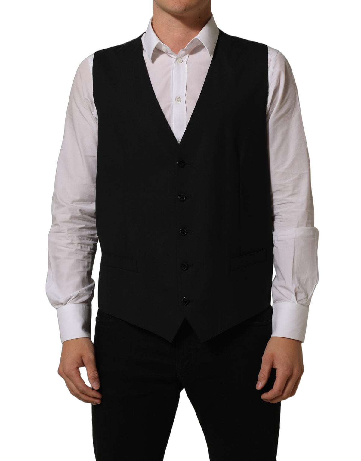 Black Wool Stretch Waistcoat Formal Vest