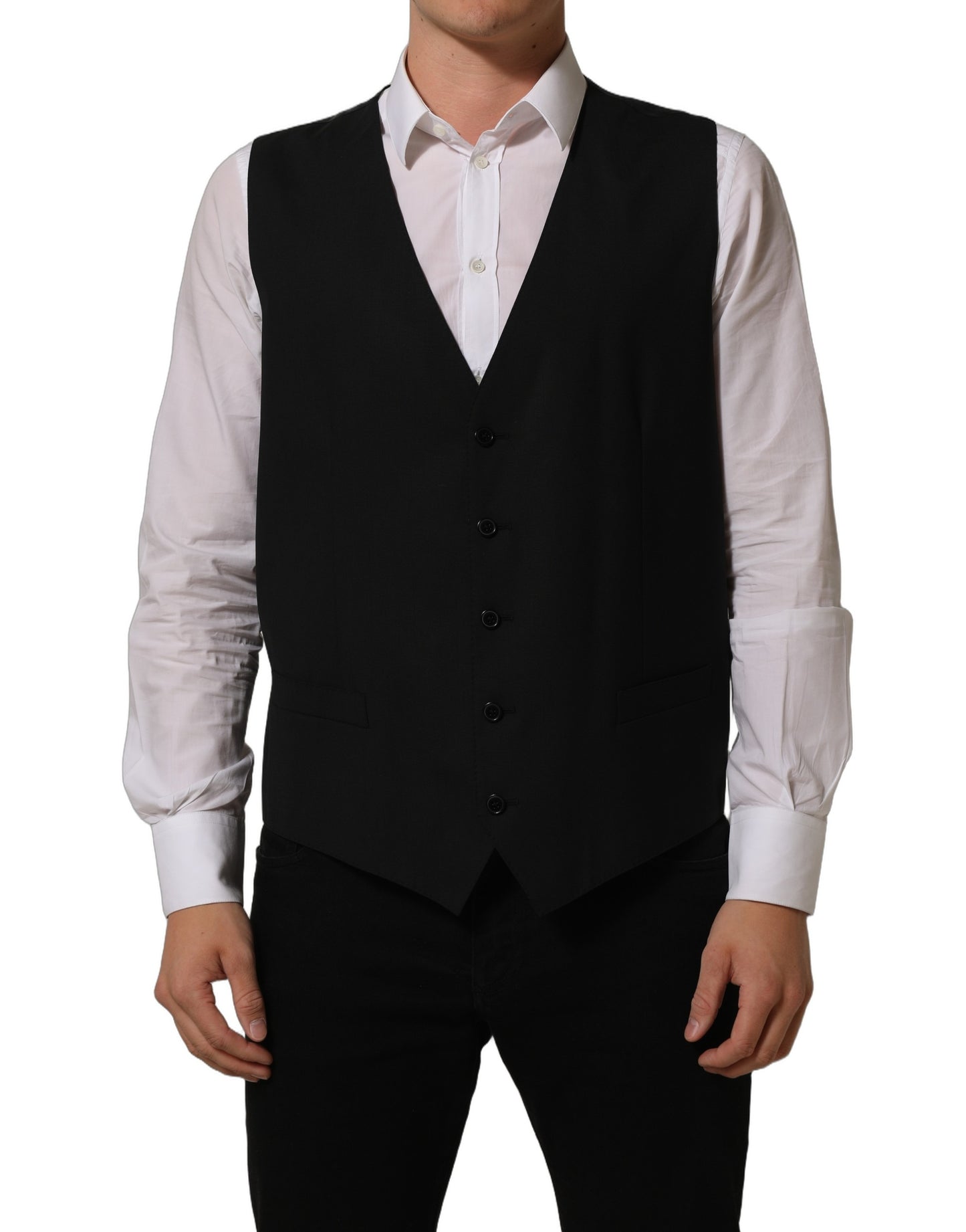 Black Wool Stretch Waistcoat Formal Vest