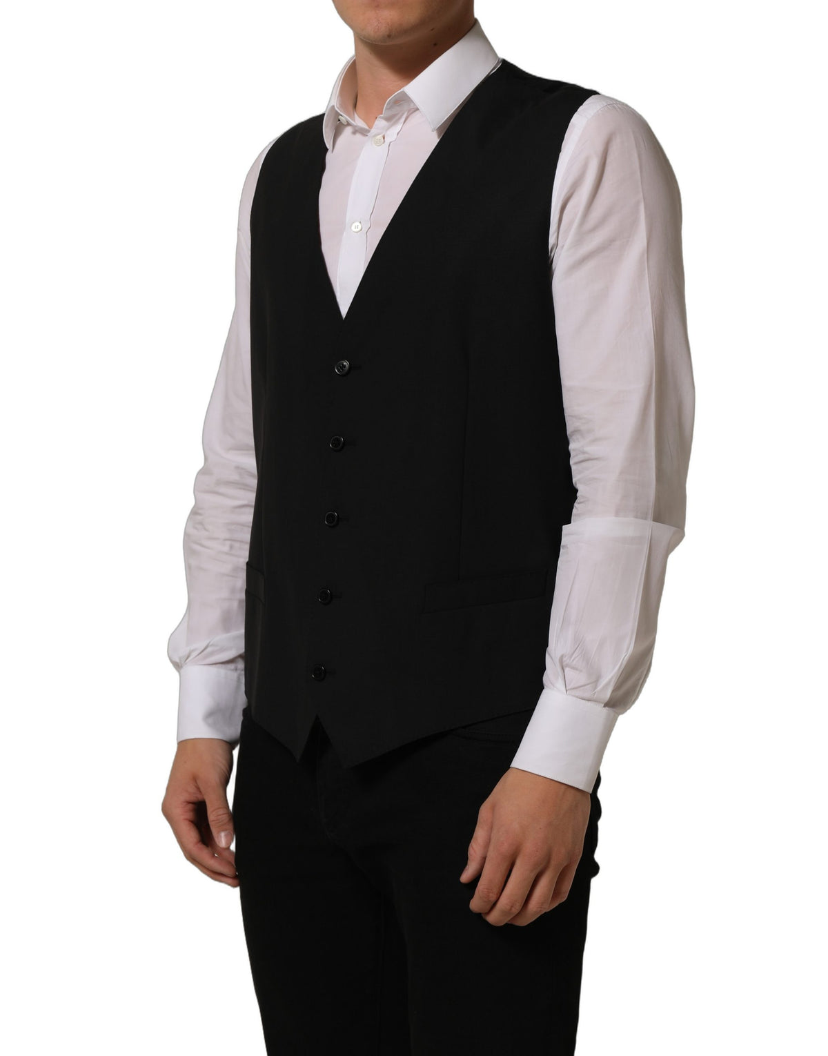 Black Wool Stretch Waistcoat Formal Vest