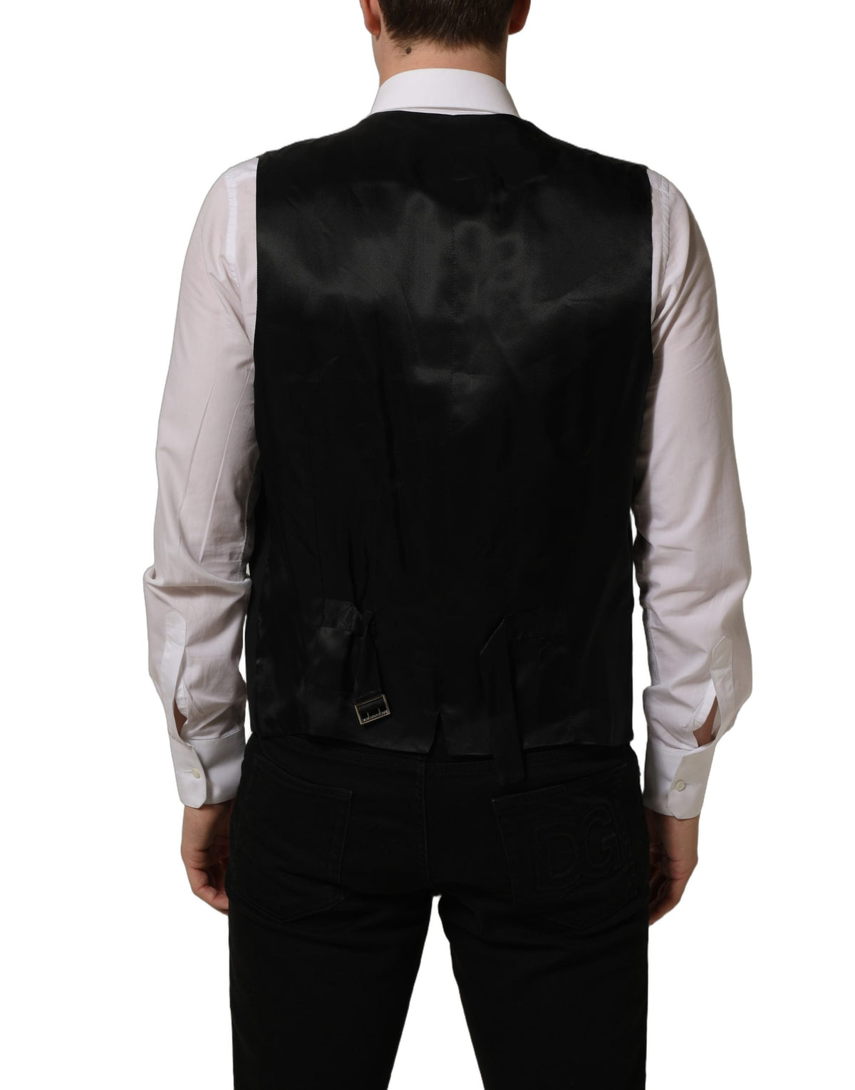 Black Wool Stretch Waistcoat Formal Vest