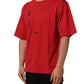 Red Cotton Graphic Print Crew Neck T-shirt