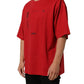 Red Cotton Graphic Print Crew Neck T-shirt