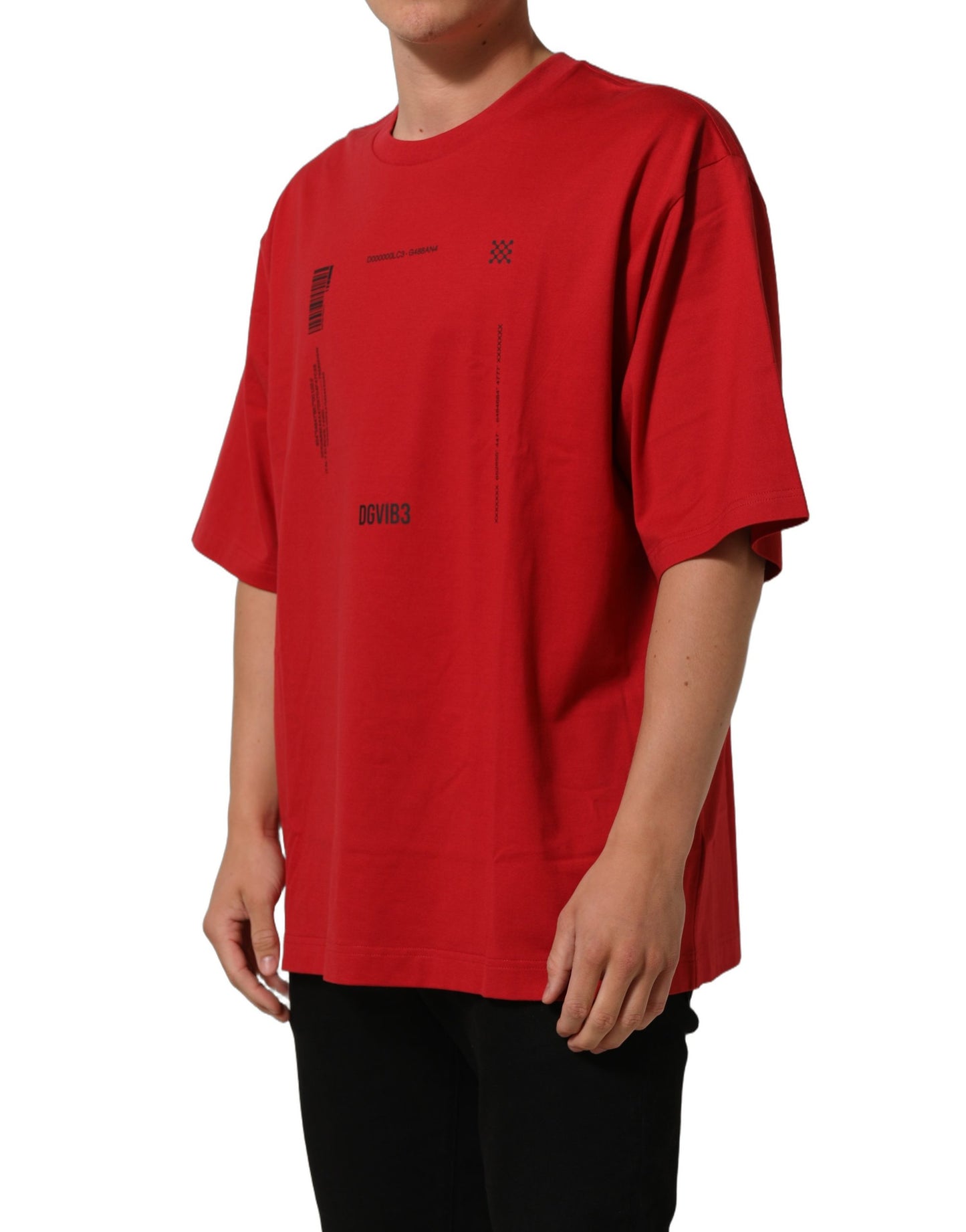Red Cotton Graphic Print Crew Neck T-shirt