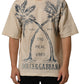 Beige Cotton Graphic Print Crew Neck T-shirt