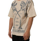 Beige Cotton Graphic Print Crew Neck T-shirt