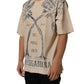 Beige Cotton Graphic Print Crew Neck T-shirt