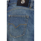 Blue Cotton Straight-Leg Jeans