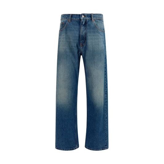 Blue Cotton Straight-Leg Jeans