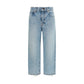Blue Cotton Cropped Jeans