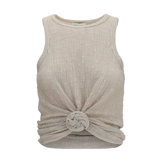 Beige Lyocell Sleeveles T-Shirt