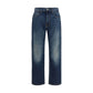 Blue Cotton Straight-Leg Jeans