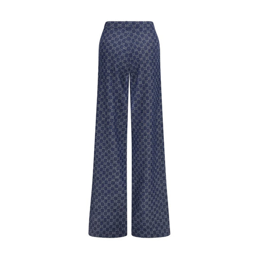 Blue Cotton Casual Pants