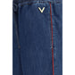 Blue Polyester Casual Pants