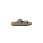Gray Leather Flat Sandals