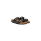 Black Leather Flat Sandals