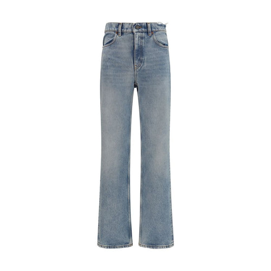 Blue Cotton Straight-Leg Jeans