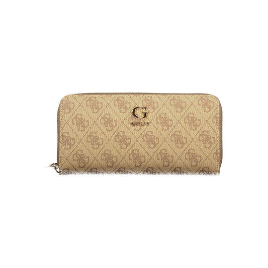 Beige Polyurethane Women's Wallet with Functional Compartments