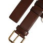 Men Brown Leather Gold Buckle Carabine Belt