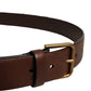 Men Brown Leather Gold Buckle Carabine Belt