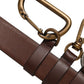 Men Brown Leather Gold Buckle Carabine Belt