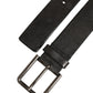 Black Leather Brushed Metal Buckle Men Belt