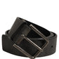 Black Leather Brushed Metal Buckle Men Belt
