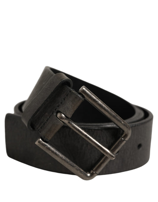 Black Leather Brushed Metal Buckle Men Belt