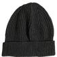 Men Charcoal Grey Ribbed Wool Knit Beanie One Size Hat