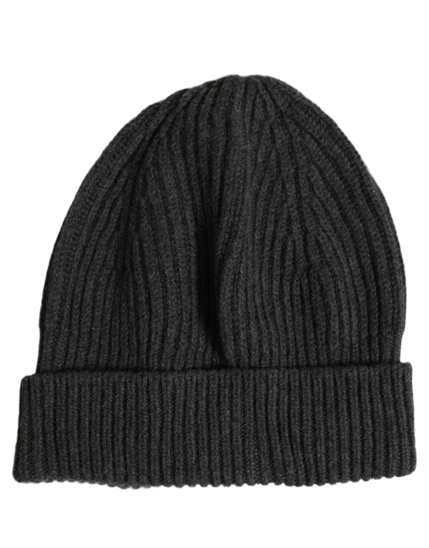 Men Charcoal Grey Ribbed Wool Knit Beanie One Size Hat