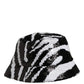 Men Black White Zebra Sequin Bucket Cap Hat