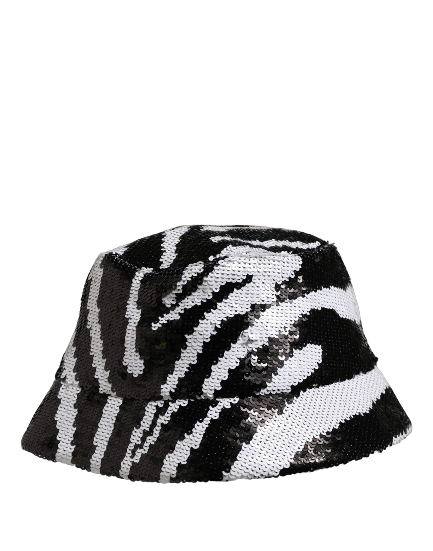 Men Black White Zebra Sequin Bucket Cap Hat
