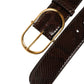 Brown Python Leather Gold Metal Buckle Belt