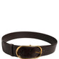 Brown Python Leather Gold Metal Buckle Belt