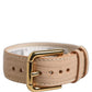 Beige Textured Leather Gold Buckle Belt Strap Bracelet