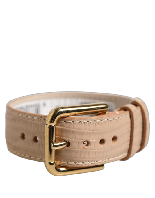 Beige Textured Leather Gold Buckle Belt Strap Bracelet