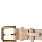Beige Textured Leather Gold Buckle Belt Strap Bracelet