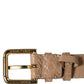 Brown Embossed Leather Gold Buckle Belt Strap Bracelet